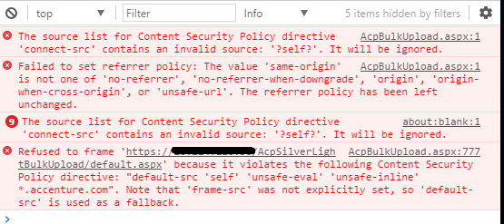Errors in browser console